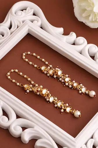 Gold plated kundan red stones earrings