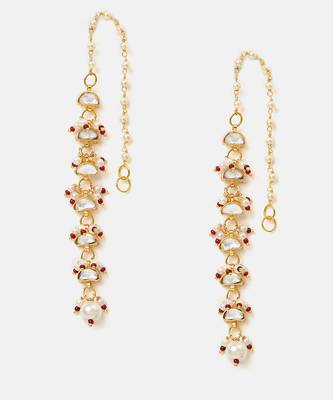 Gold plated kundan red stones earrings 3