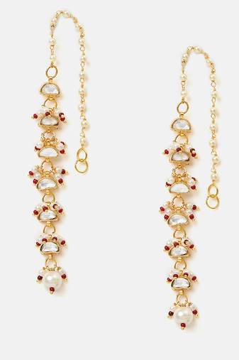 Gold plated kundan red stones earrings