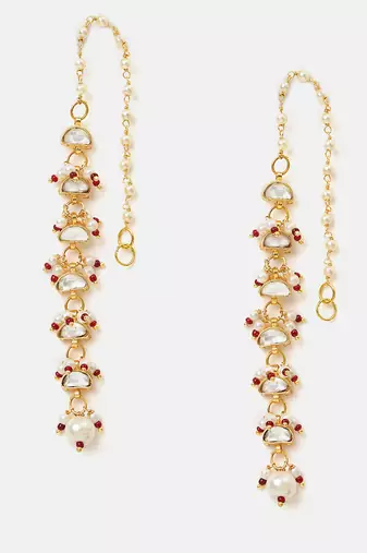Gold plated kundan red stones earrings