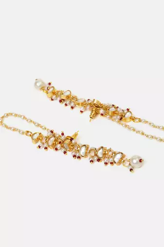 Gold plated kundan red stones earrings