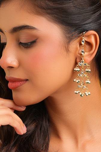 Gold plated kundan green stones earrings