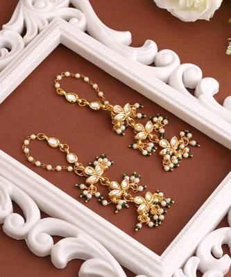 Gold plated kundan green stones earrings 2