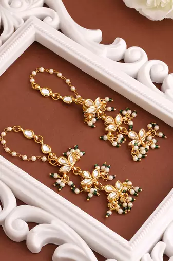Gold plated kundan green stones earrings