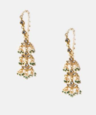 Gold plated kundan green stones earrings 3