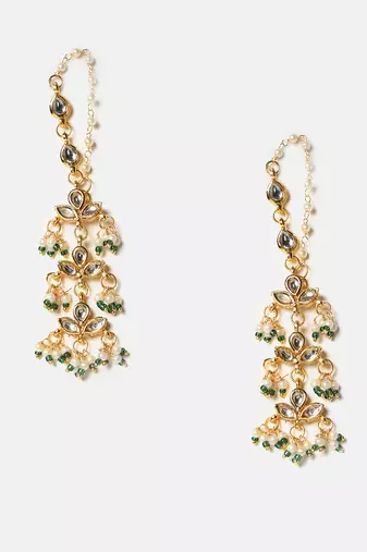 Gold plated kundan green stones earrings
