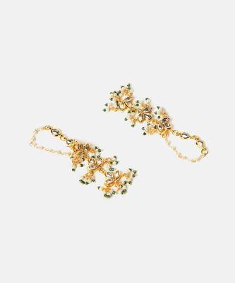 Gold plated kundan green stones earrings 4
