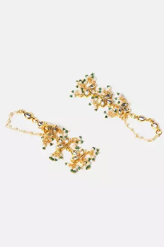 Gold plated kundan green stones earrings