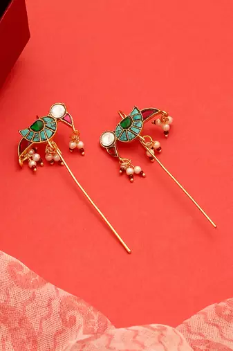 Gold plated kundan multicolor stones earrings