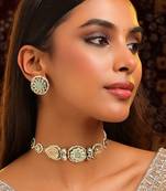 Gold plated kundan multicolor stones choker necklace set