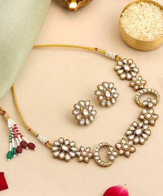 Gold plated kundan choker necklace set 2