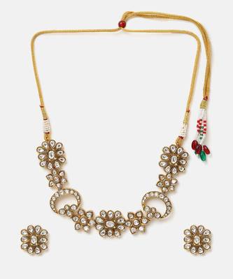 Gold plated kundan choker necklace set 3