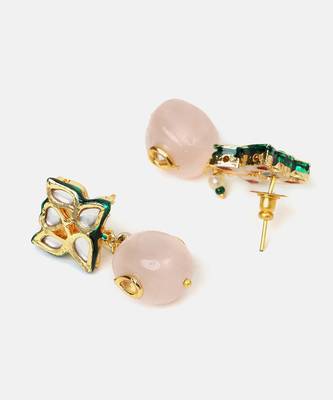 Gold plated kundan pink stones choker necklace set 5