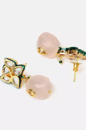 Gold plated kundan pink stones choker necklace set