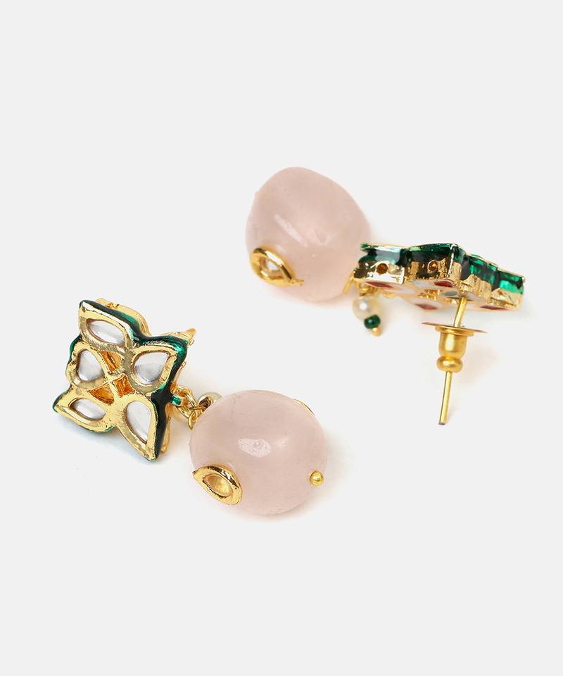 Gold plated kundan pink stones choker necklace set