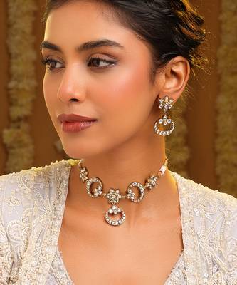 Gold plated kundan choker necklace set 1