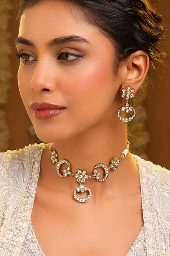 Gold plated kundan choker necklace set