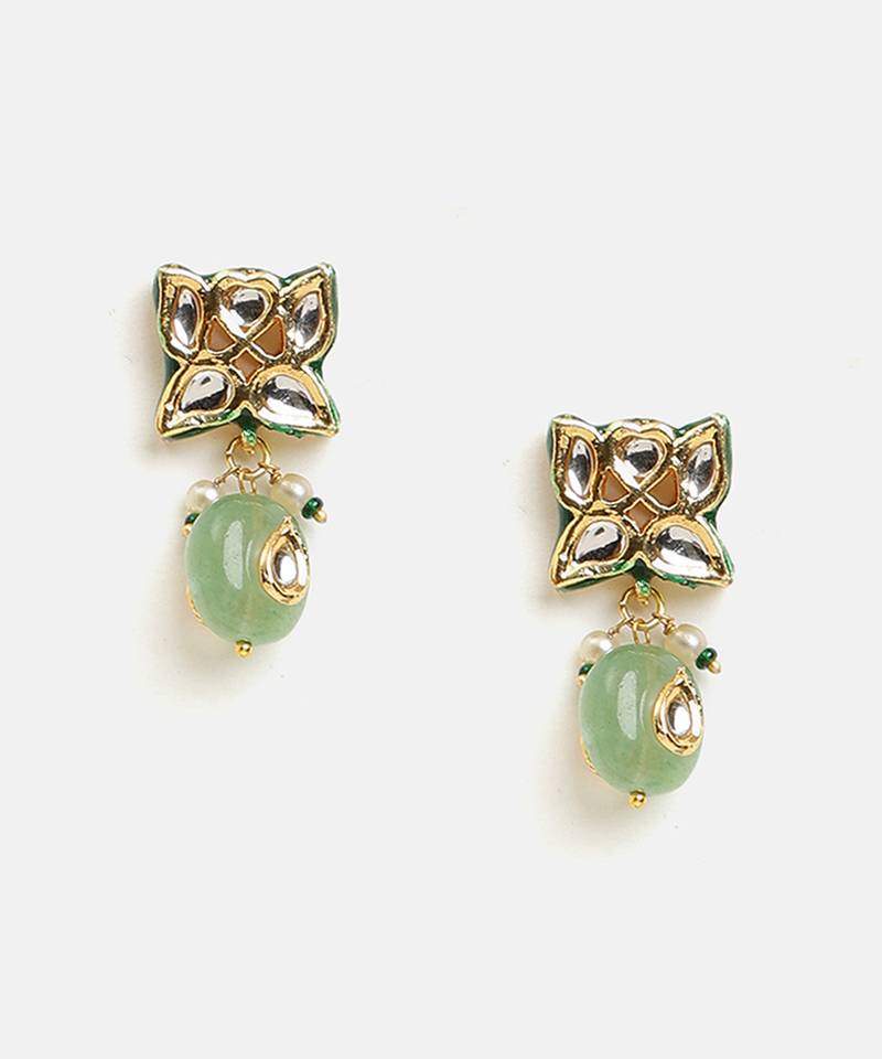 Gold plated kundan green stones choker necklace set