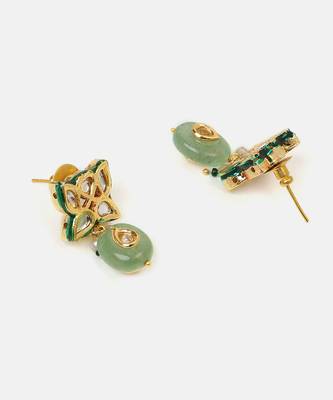 Gold plated kundan green stones choker necklace set 5