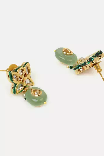 Gold plated kundan green stones choker necklace set