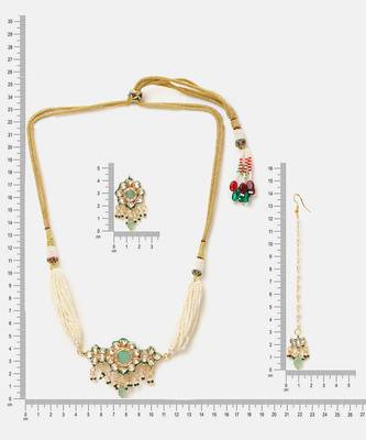Gold plated kundan green stones choker necklace set 2