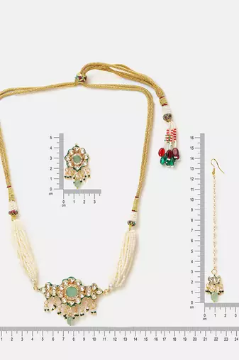 Gold plated kundan green stones choker necklace set