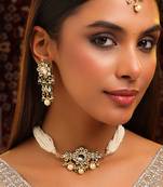 Gold plated kundan green stones choker necklace set with maang tikka