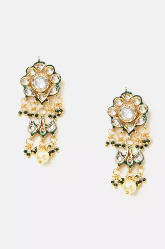 Gold plated kundan green stones choker necklace set with maang tikka
