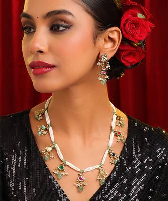 Gold plated kundan multicolor stones necklace set 1