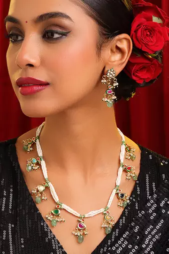 Gold plated kundan multicolor stones necklace set