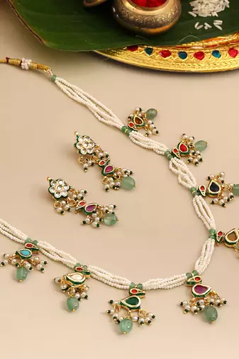 Gold plated kundan multicolor stones necklace set