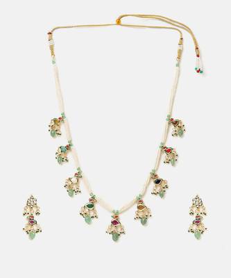 Gold plated kundan multicolor stones necklace set 3