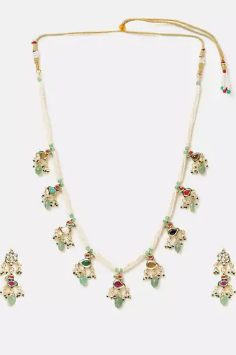 Gold plated kundan multicolor stones necklace set