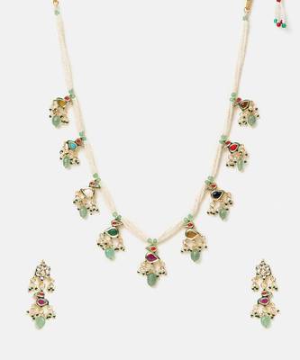 Gold plated kundan multicolor stones necklace set 4