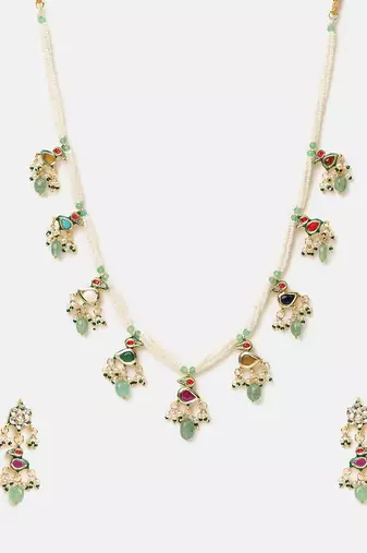 Gold plated kundan multicolor stones necklace set