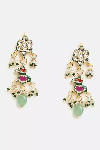 Gold plated kundan multicolor stones necklace set