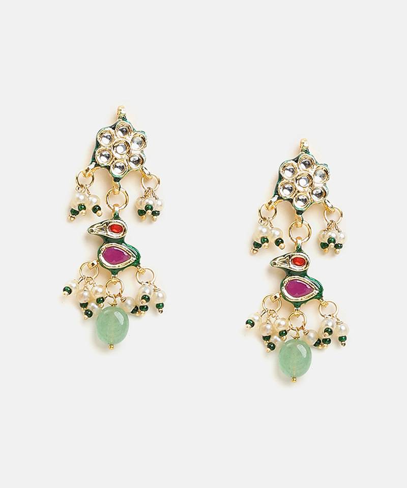 Gold plated kundan multicolor stones necklace set