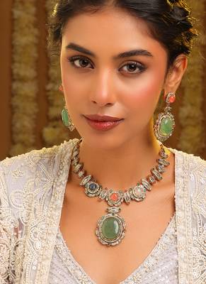 Gold plated kundan multicolor stones necklace set 1