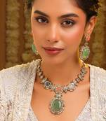 Gold plated kundan multicolor stones necklace set