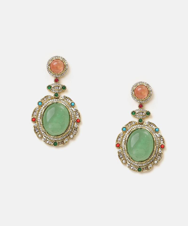 Gold plated kundan multicolor stones necklace set