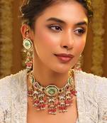 Gold plated kundan multicolor stones choker necklace set