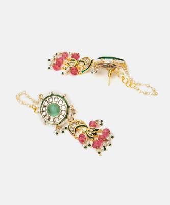 Gold plated kundan multicolor stones choker necklace set 4