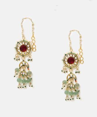 Gold plated kundan green stones choker necklace set 4