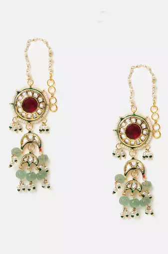 Gold plated kundan green stones choker necklace set