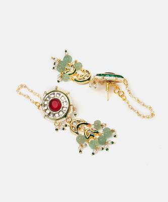 Gold plated kundan green stones choker necklace set 5