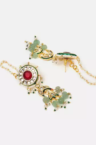 Gold plated kundan green stones choker necklace set