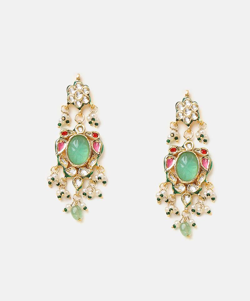 Gold plated kundan multicolor stones necklace set with maang tikaa