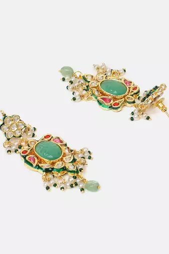 Gold plated kundan multicolor stones necklace set with maang tikaa