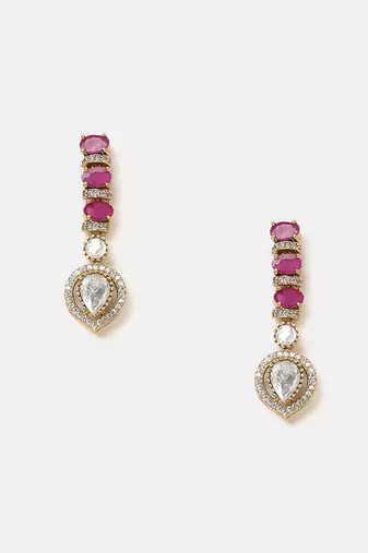 Gold plated kundan red stones necklace set