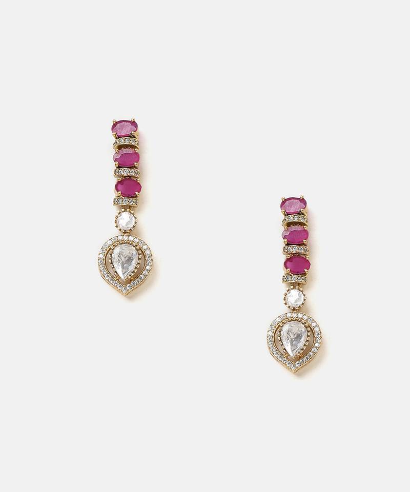 Gold plated kundan red stones necklace set